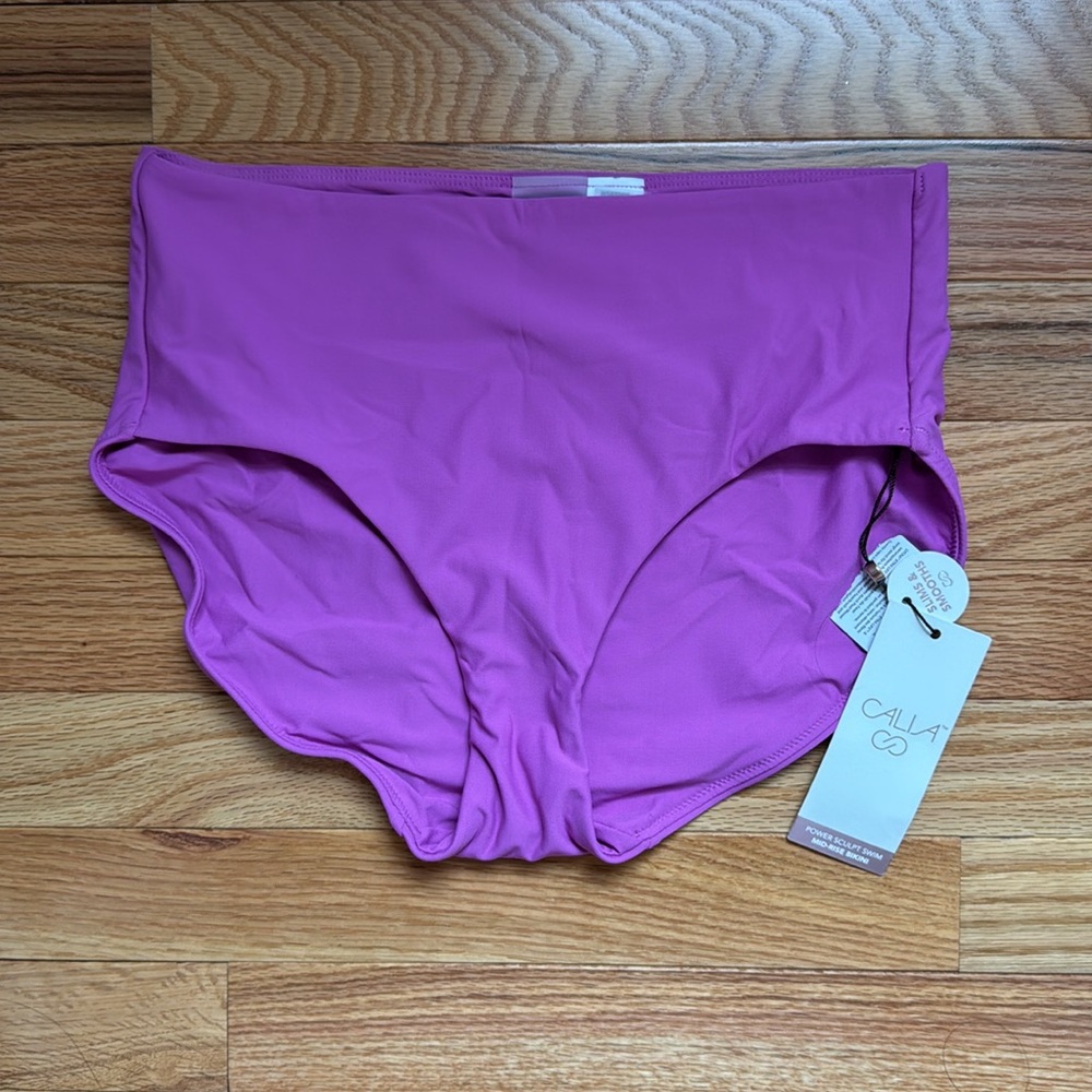 Women's S Calia high rise pink bikini bottoms smoothes slimming swimsuit suit nw